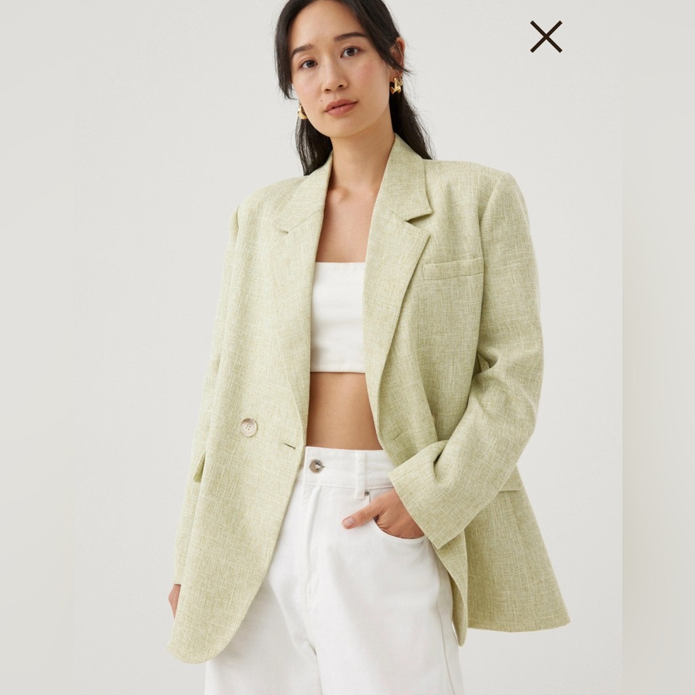LUXURIOUS Light Green Tweed Oversized Blazer NWT